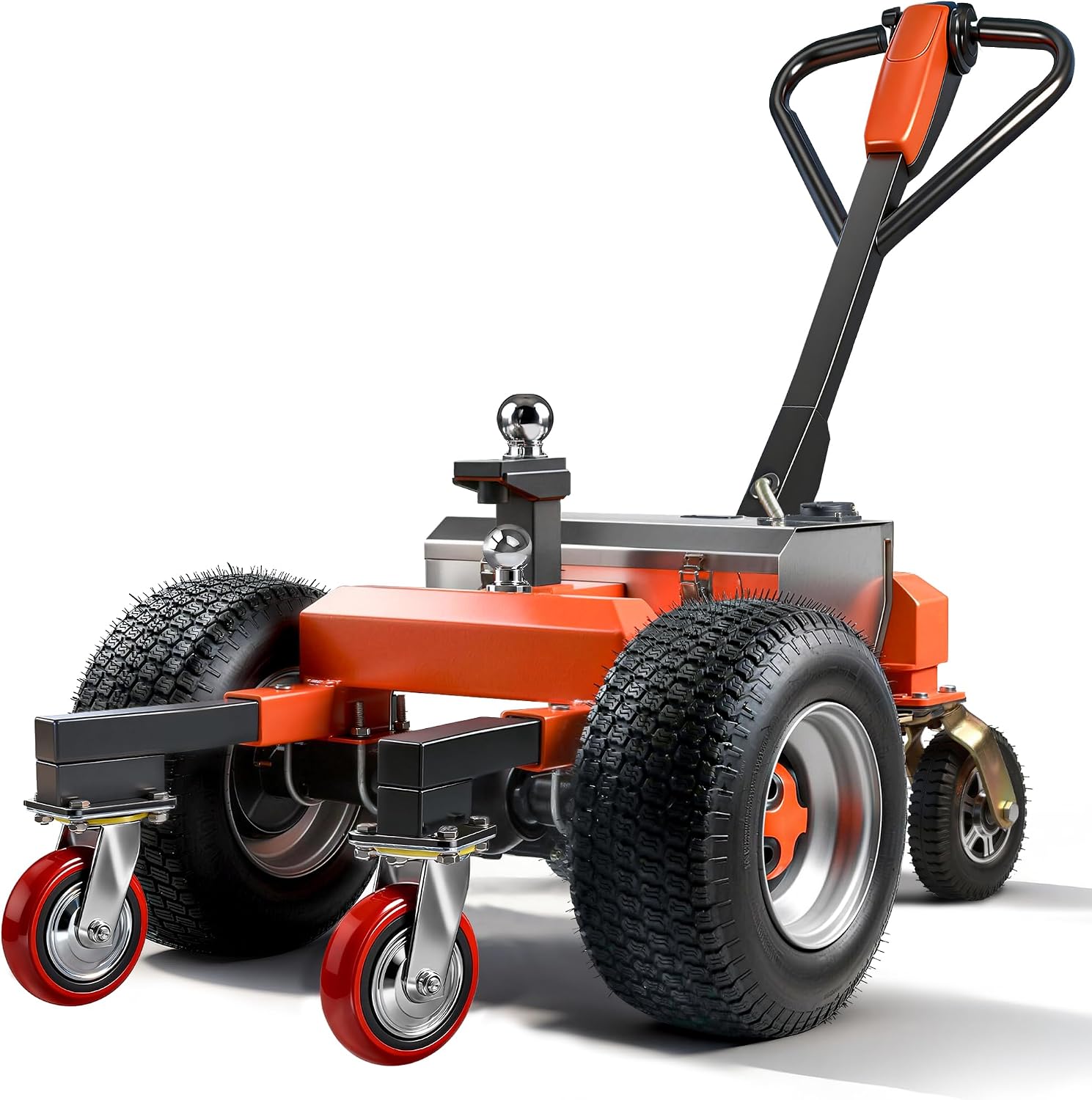 Ceridwen Heavy-Duty Trailer Mover Dolly, Dual Size Hitch Ball Design, 4500 LBS Max Tongue Weight, 360° Swivel Casters with Foot Brake, Ergonomic Long Handle for RV, Camper & Boat Trailers