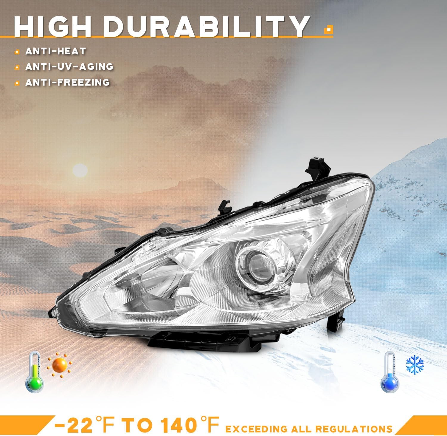 WEELMOTO Halogen Headlights for 2013-2015 Altima 4Dr Sedan Headlight Assembly Pair Replacement for 13 14 15 Altima Chrome Housing Clear Reflector (DOES NOT FIT XENON/HID)