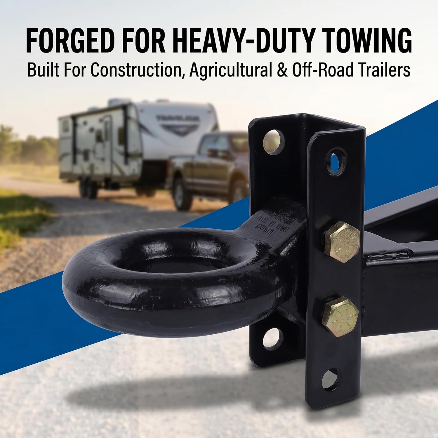 3 Inch Adjustable Lunette Ring for 14000 lbs Pintle Hitch Trailer Towing | Forged steel tri-level channel mount coupler eye; replaces flatbed utility parts; fits agricultural construction hauling