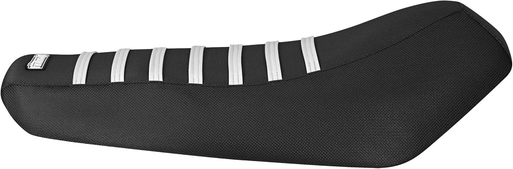 Enjoy Mfg Seat Cover - Compatible with Yamaha 2002-2011 Zuma 50_#549 (All Black with White Ribs)
