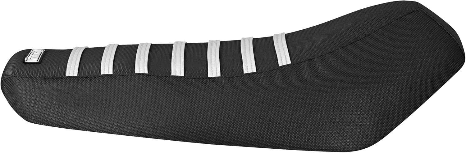 Enjoy Mfg Seat Cover - Compatible with Yamaha 2002-2011 Zuma 50_#549 (All Black with White Ribs)