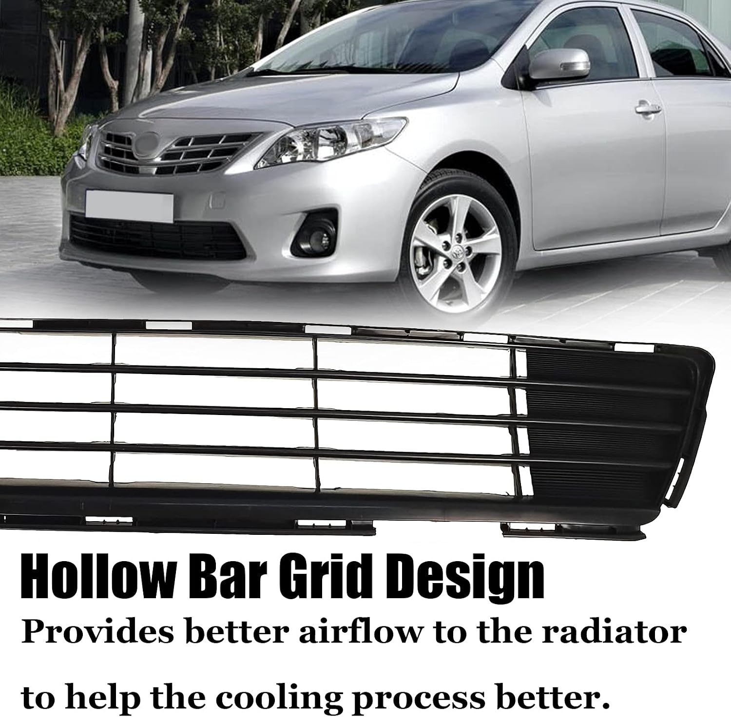 For 2011-2013 Toyota Corolla Front Bumper Lower Grille 5311202280 TO1036125 | For CE/LE/L/S/XLE/XRS Sedan 4-Door, ABS, Bumper Center Insert Grille Grill Replacement Accessories