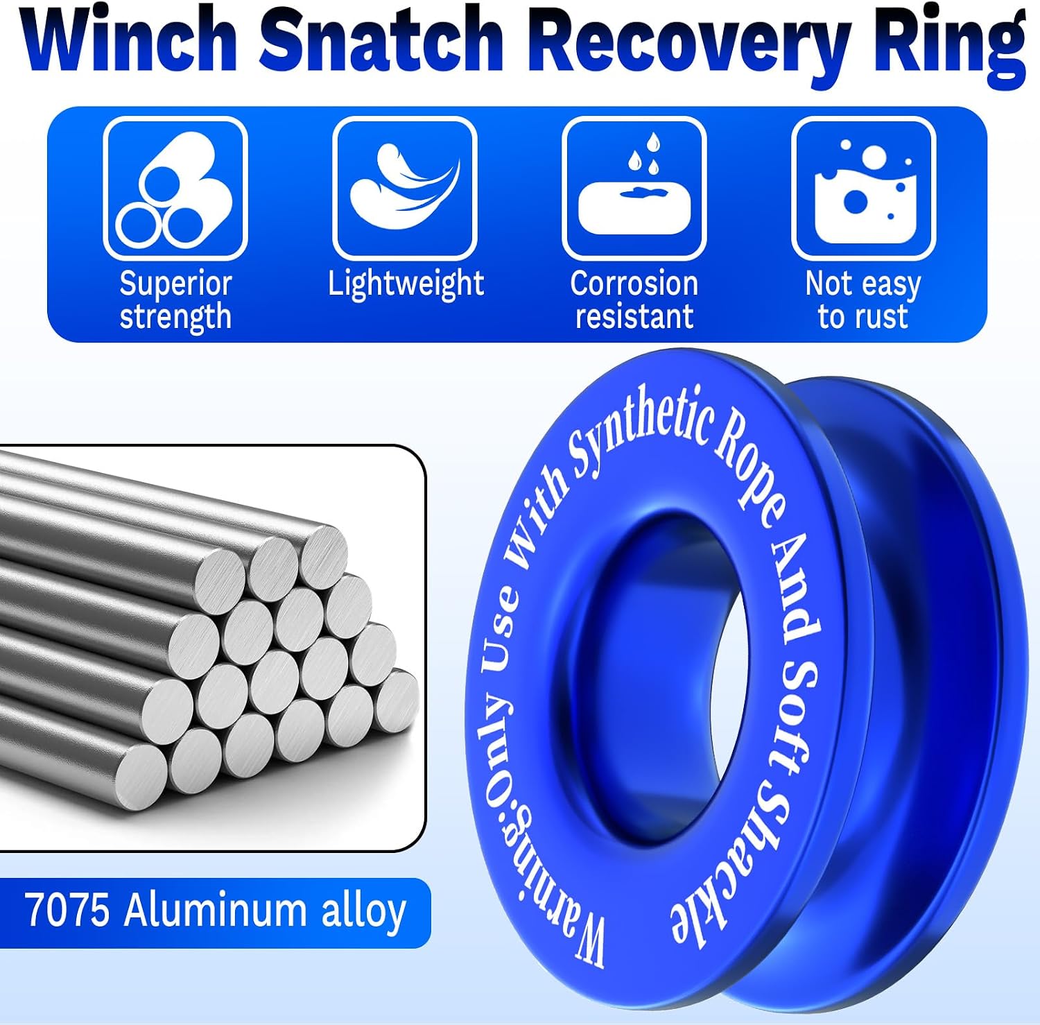 Winch Snatch Recovery Ring, Heavy Duty 66000 Lbs Break Strength Snatch Block Ring, Towing Rcovery Snatch for Soft Shackle and Synthetic Rope, Compatible with ATV UTV SUV Truck Off-Road Vehicle (Blue)
