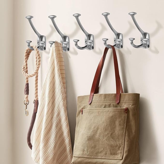 Large Wall Double-Sided Hook 5 Pack Brushed Satin Nickel Hook Decorative Heavy - Image 5