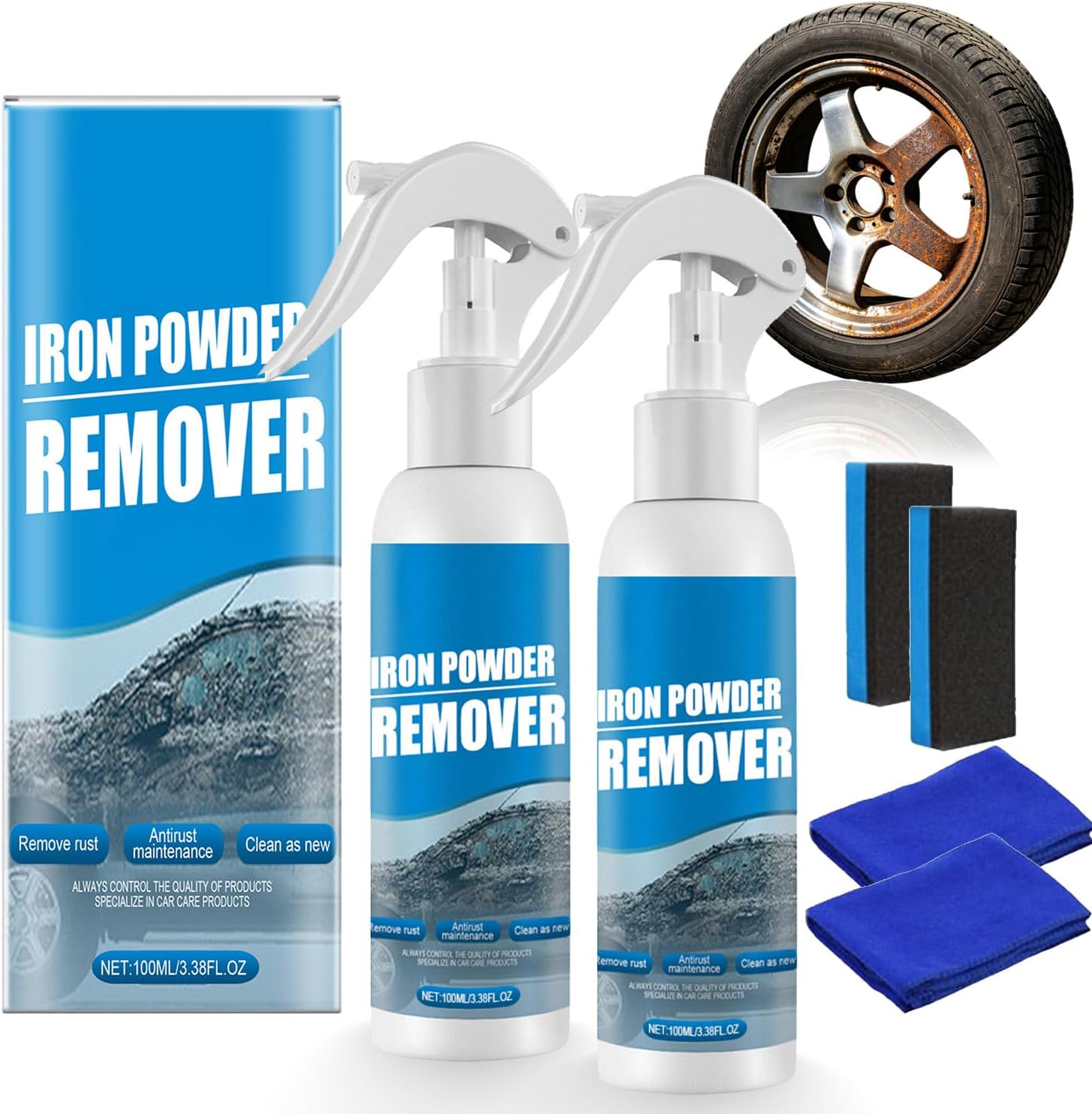 Automotive Rust Remover Spray, 2026 New Iron Powder Remover, Fast-Acting Iron Powder Remover Spray for Wheels, Rims, Metal, Safe on Most Automotive Finishes, Cars, Motorcycles (2Sets)