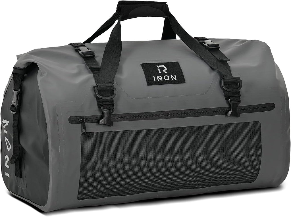 BORLENI Waterproof Motorcycle Dry Duffel Bag Luggage Tail Bag with Large Storage Space,Roll Top Closure, Shoulder Straps, Inner Pocket and Mesh Pocket for Motorcycling Travel Camping (Grey,30L)