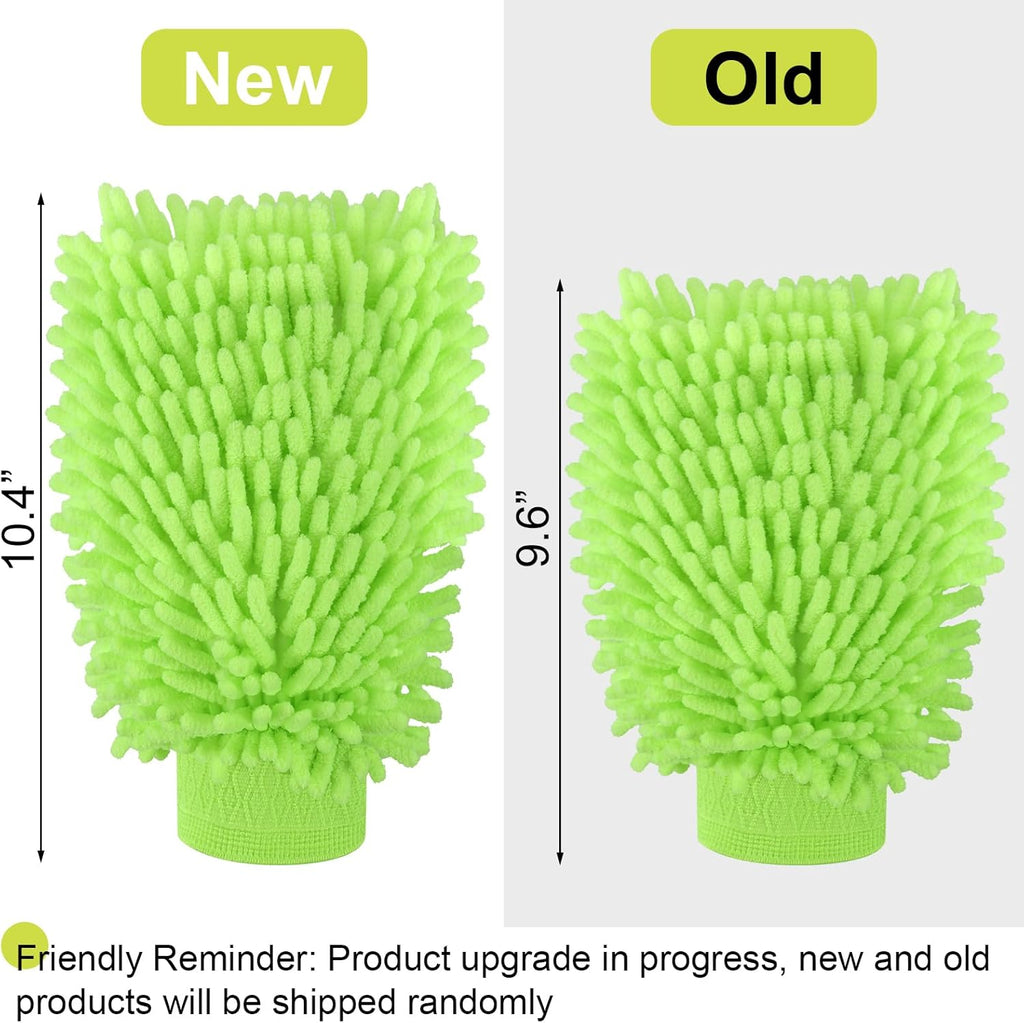 3 Pack Chenille Microfiber Car Wash Mitt, 7" x 9.6" Car Washing Mitts, Home Dusting Gloves, Scratch Free Lint-Free, Highly Absorbent, Double Sided, for Cleaning Detailing Polish (Green)