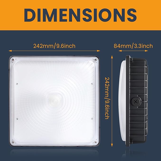 100W LED Canopy Lights 4Pack, 40/60/80/100W Selectable, 15000LM 5000K Square - Image 7