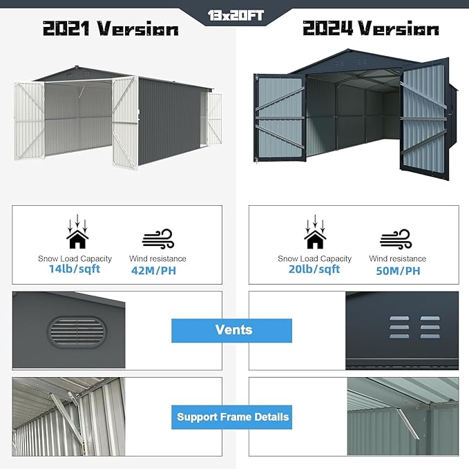 KUIKUI 20x13ft Heavy Duty Outdoor Garage Metal Shed, Sheds and Outdoor Storage - Image 3