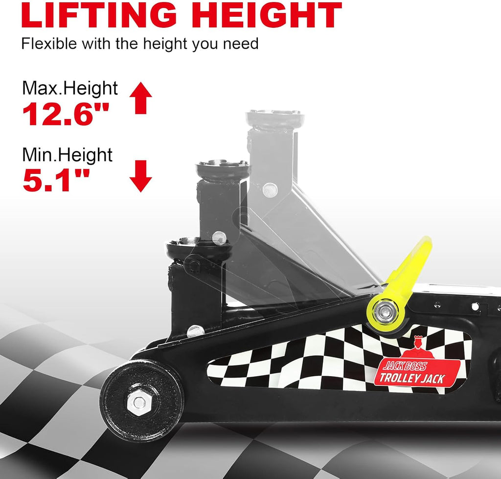 jack boss floor jack 1.5 ton (3,000 lbs) shown in use