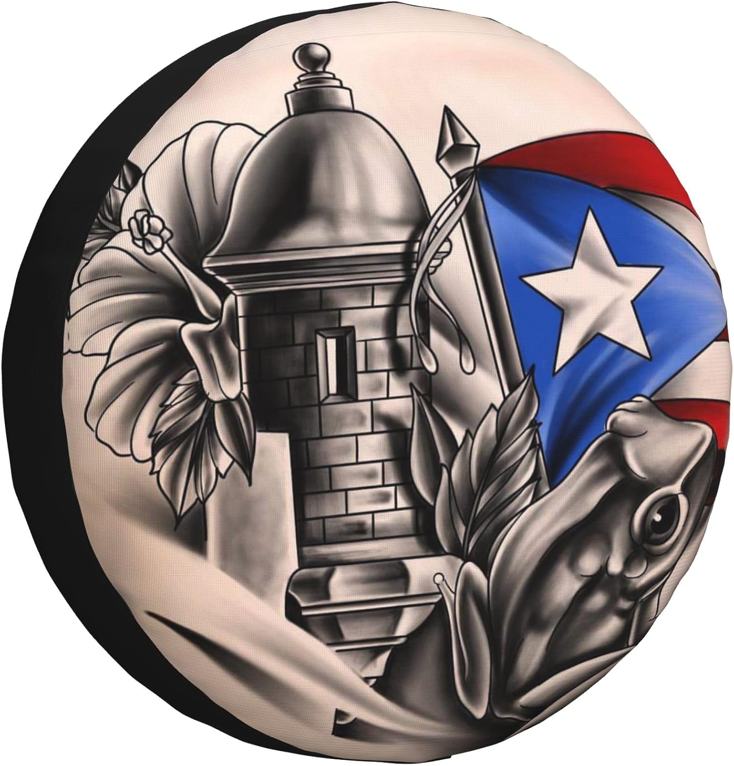Puerto Rico Flag Frog Spare Tire Cover Universal Wheel Cover Waterproof Dust-Proof Tire Protector with Adjustable Buckle Strap for Trailer RV SUV All Vehicle 15 inch