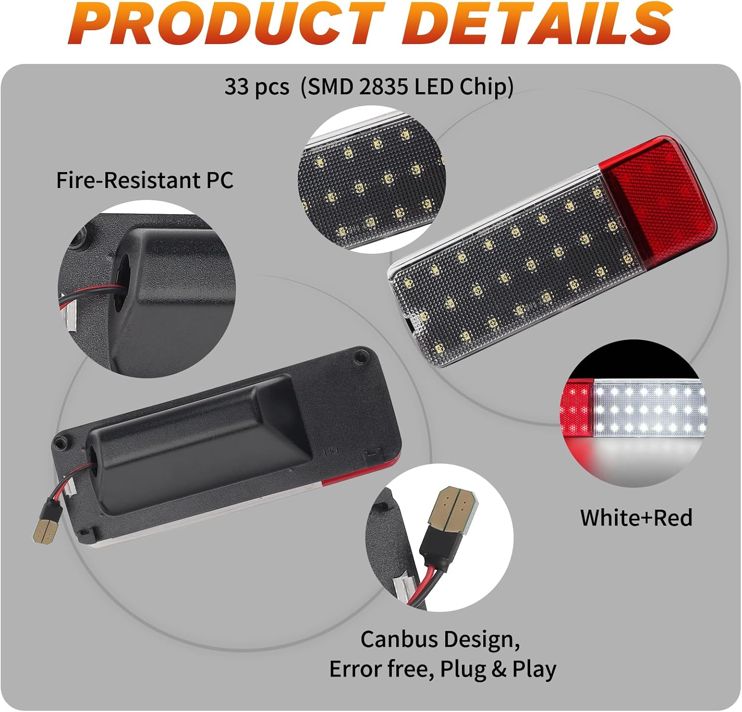 LED Interior Light Panel Courtesy Lights Compatible with Ford F150 F250 Bronco 1992-1996, F350 1992-1997, Full LED Car Door Lamp Assembly White & Red 2pcs