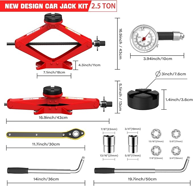 Scissor Jack for Car 2.5 Ton Car Jack Kit, Tire Changing kit