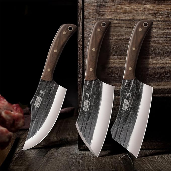 Butcher Knife Set, 3-Piece High Carbon Steel Serbian Chef Knife Set of Heavy - Image 6