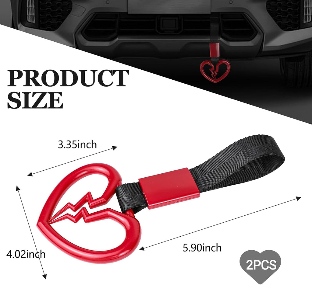 Wuyaoyao 2PCS Broken Heart Handle Ring for Car, Heart Shaped Handle Straps, Hand Strap Grab Handles Hang Ring for Car Bus Subway, Drift Charm Rear Bumper Warning Interior Decoration (Red)