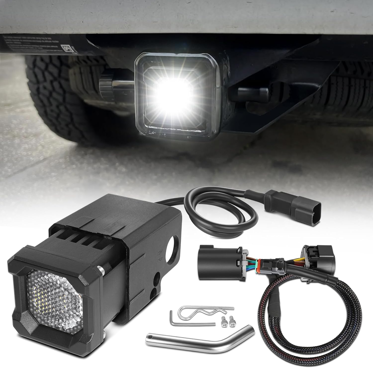 Hitch Mount Reverse Light Kits, Universal Flood Hitch Light Pods for 2x2 Inch Trailer Receiver Backup Light Hitch Harness Compatible with 7-Way Socket for Trucks Pickup Off Road