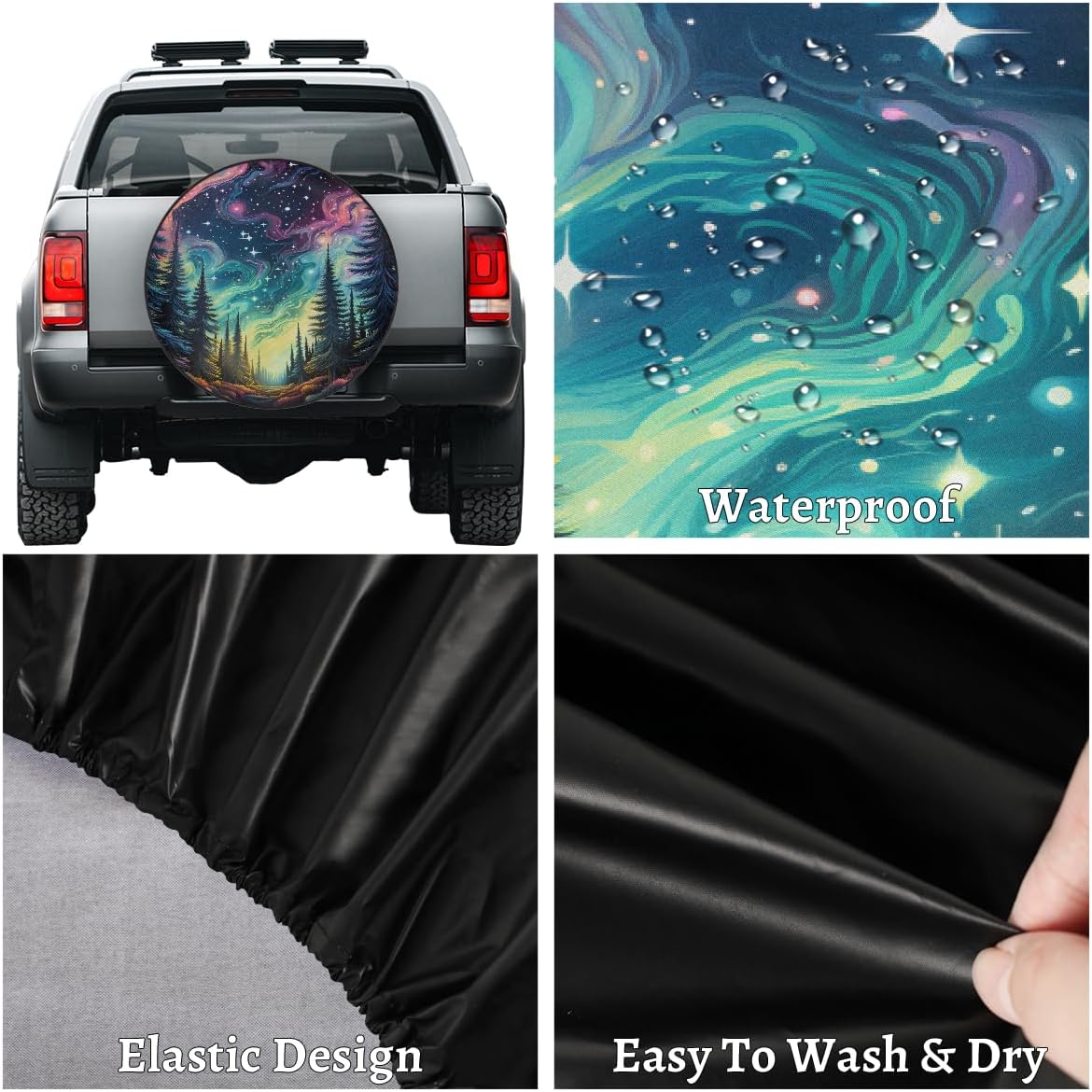 Forest Spare Tire Cover Waterproof Dust-Proof Spare Wheel Covers | Galaxy Rainbow Wheel Tire Cover Universal Fit for Camper Trailers RV SUV Truck Travel Trailers Accessories 17"