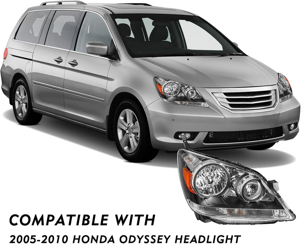 TUSDAR Headlight Assembly Pair w/Bulbs for 2005 2006 2007 2008 2009 2010 Honda Odyssey OE Style Halogen Type Headlamp (L+R)