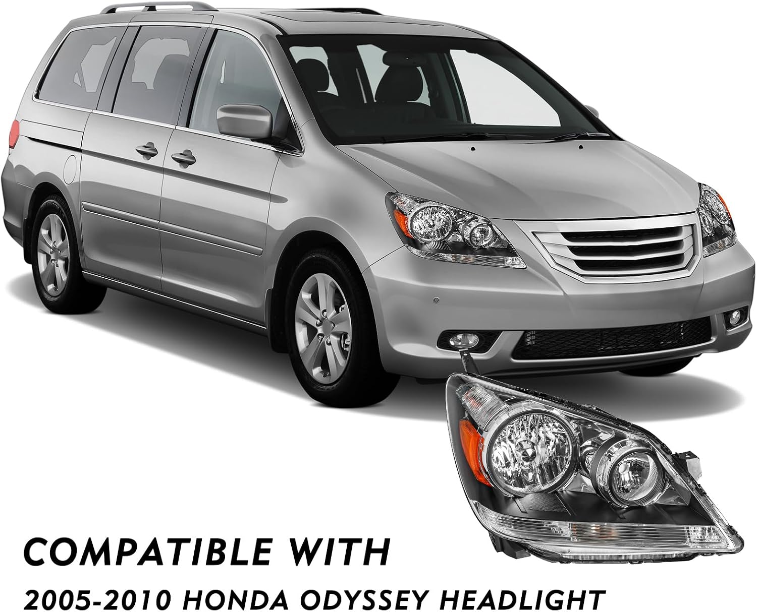 TUSDAR Headlight Assembly Pair w/Bulbs for 2005 2006 2007 2008 2009 2010 Honda Odyssey OE Style Halogen Type Headlamp (L+R)