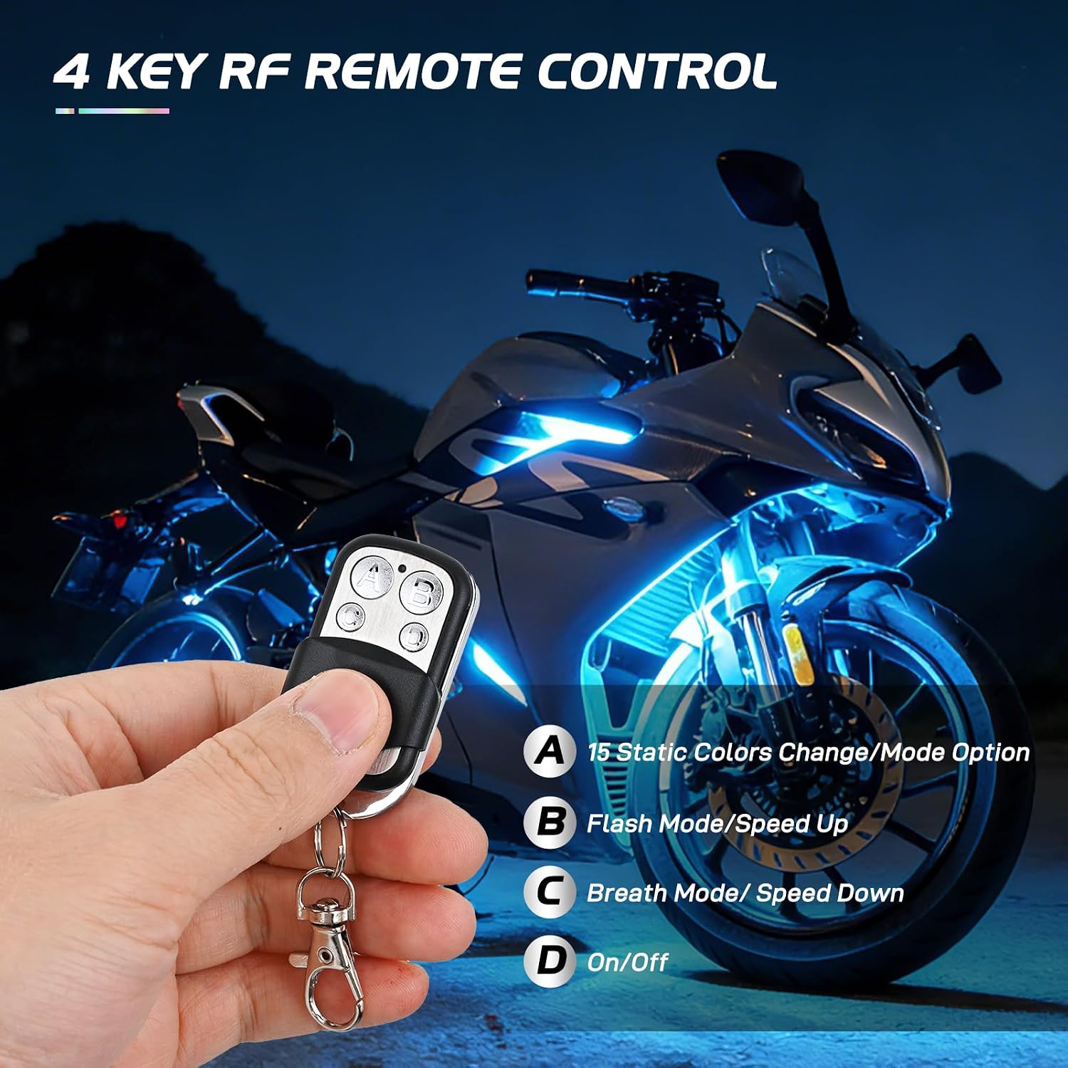 Nilight 8PCS Motorcycle RGB Led Light Kit Waterproof Multi-Color Atmosphere Lights Lamp with 4Key RF Wireless Remote for Harley Davidson Honda Kawasaki Suzuki, 2 Years Warranty (TL-42)