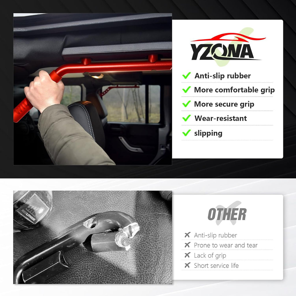 YZONA Front & Rear Grab Handle Kit Compatible with 2007-2018 Jeep Wrangler JK JKU Rubicon Sport Sahara Aluminum Alloy Grab Bar Roll Bar Assist Grips Red