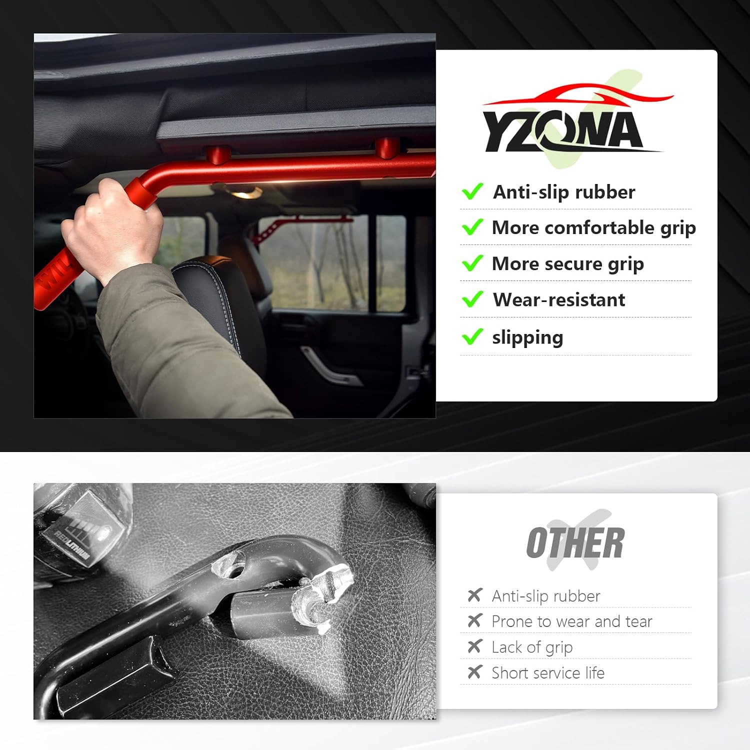YZONA Front & Rear Grab Handle Kit Compatible with 2007-2018 Jeep Wrangler JK JKU Rubicon Sport Sahara Aluminum Alloy Grab Bar Roll Bar Assist Grips Red