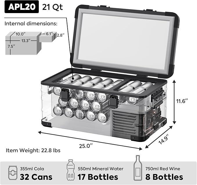 ICECO APL20 Portable Refrigerator, 21 Qts 12 Volt Fridge Freezer, Aluminum Car - Image 2