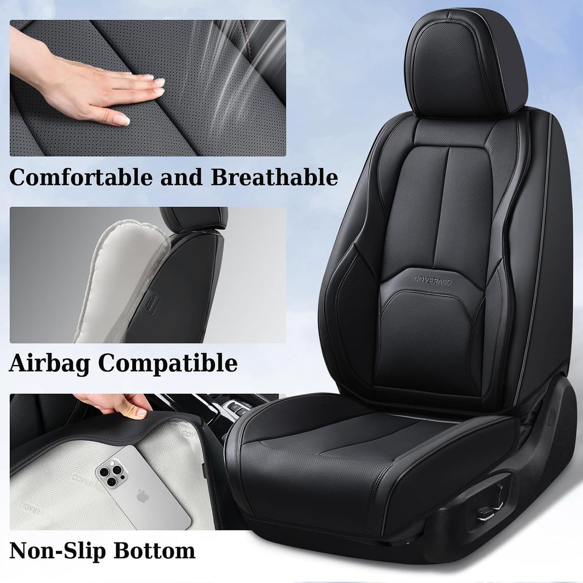 coverado car seat covers full set, premium nappa, close-up detail