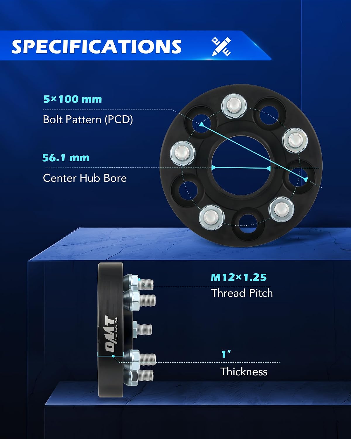 Orion Motor Tech 5x100 Wheel Spacers, 1 inch Wheel Adapters with Studs Compatible with Subaru Outback Forester Impreza Crosstrek Scion FR-S More, 25mm Spacer Kit, Set of 4