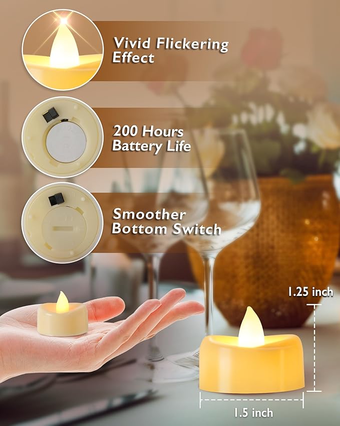 Raycare 100 Pack LED Tea Lights Battery Operated, 200+Hour Flickering Votive ...