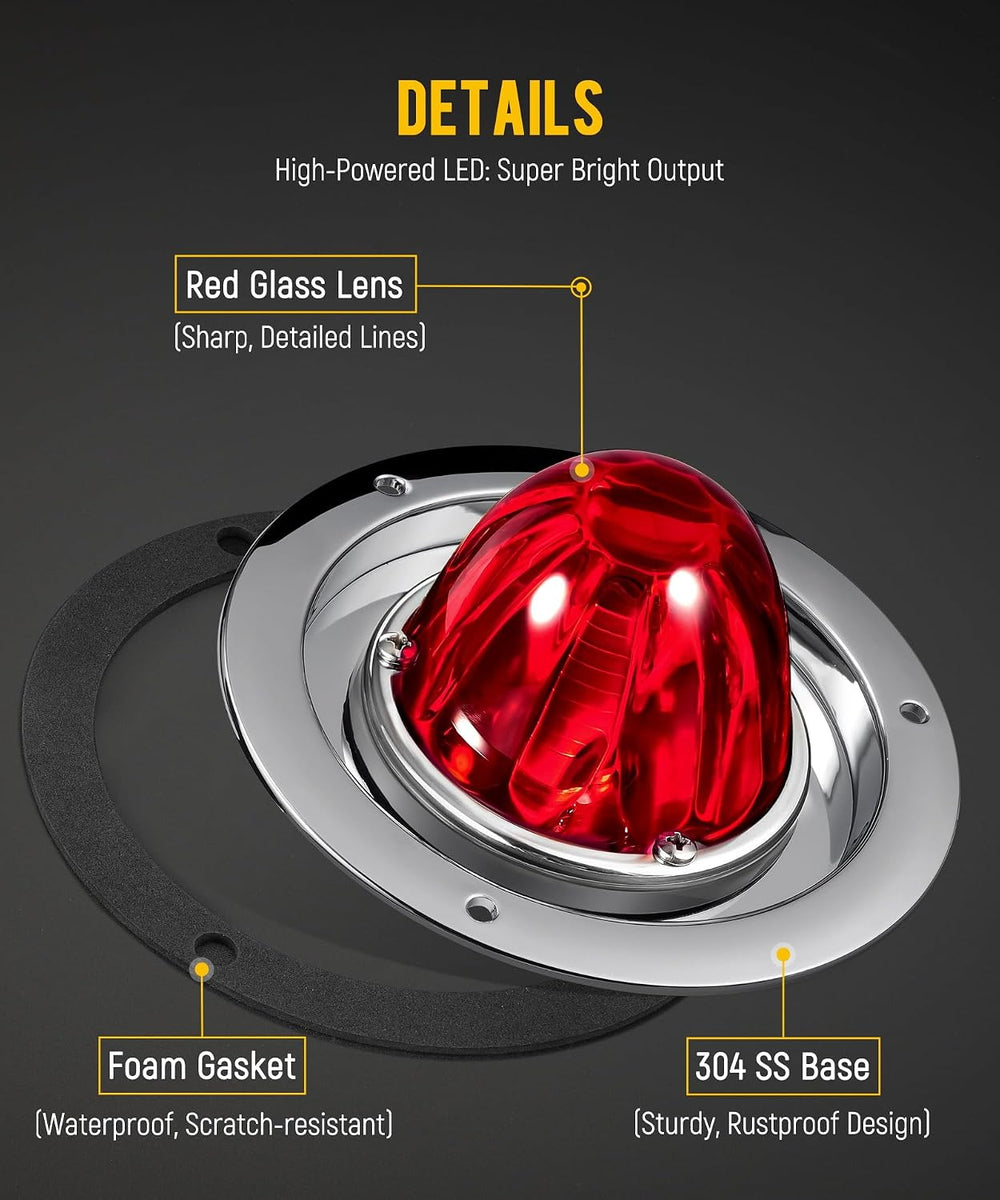 Partsam 2Pcs Red Glass Lens Watermelon Lights Kit LED Stop Turn Tail Lights w...