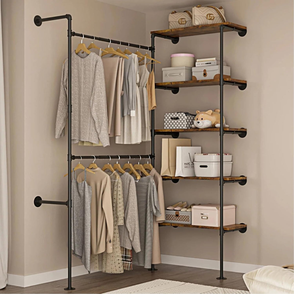 expandable industrial pipe clothes rack,corner garment rack, package contents