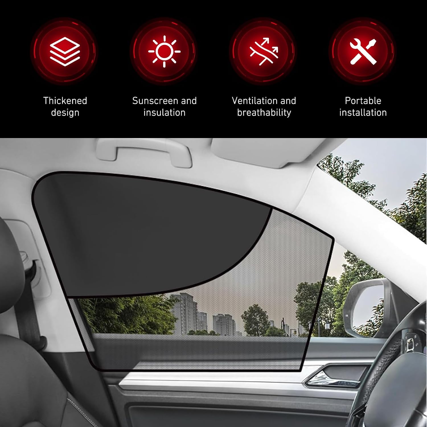 2 PCS Car Window Shades, Semi-shading Semi-breathable Driver Side Window Shade, Splicing Anti-glare Heat-insulating Privacy Covers, Universal for Most Cars (Black)