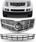 PartsFlow Chrome Black Front Bumper Upper Lower Mesh Grille Grill For 2010 2011 2012 Cadillac SRX 25778326 104-2225