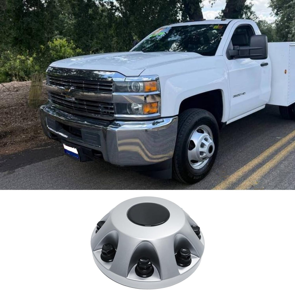 1PC New Silver Plastic Wheel Hub Center Cap Cover for Chevy Silverado 3500 HD 2011-2024 Pickup, Fit 8 Lug 17”x6.5 Dually Front Wheels, Part Number 9597796