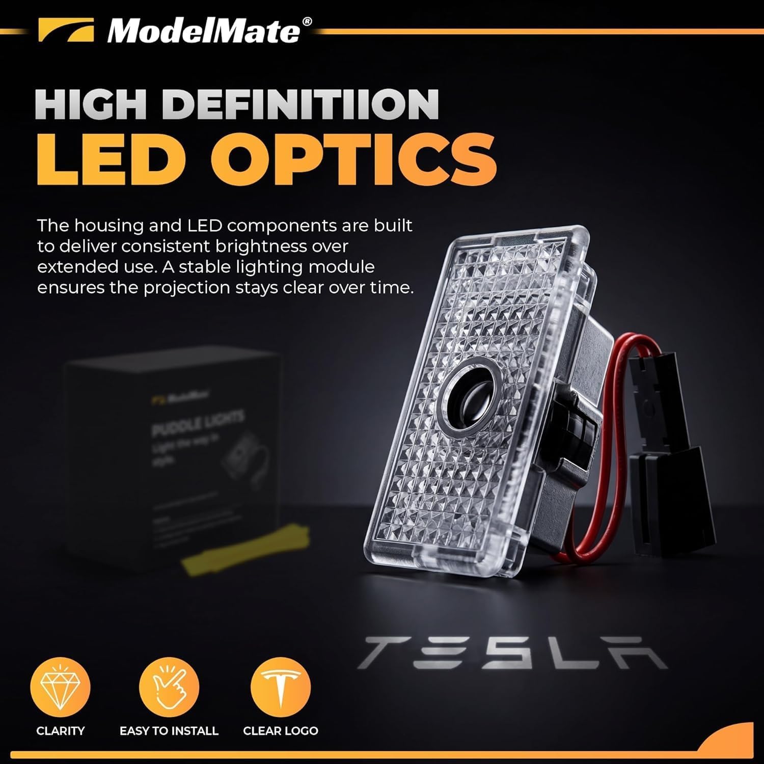 Tesla Logo Puddle Lights for Car Door (4 Pack) HD LED Puddle Lights Compatible w/Model 3 & Y (NOT Standard), X & S Pre 2021 Premium Tesla Door Logo Projection Lights Easy Installation Car Accessories