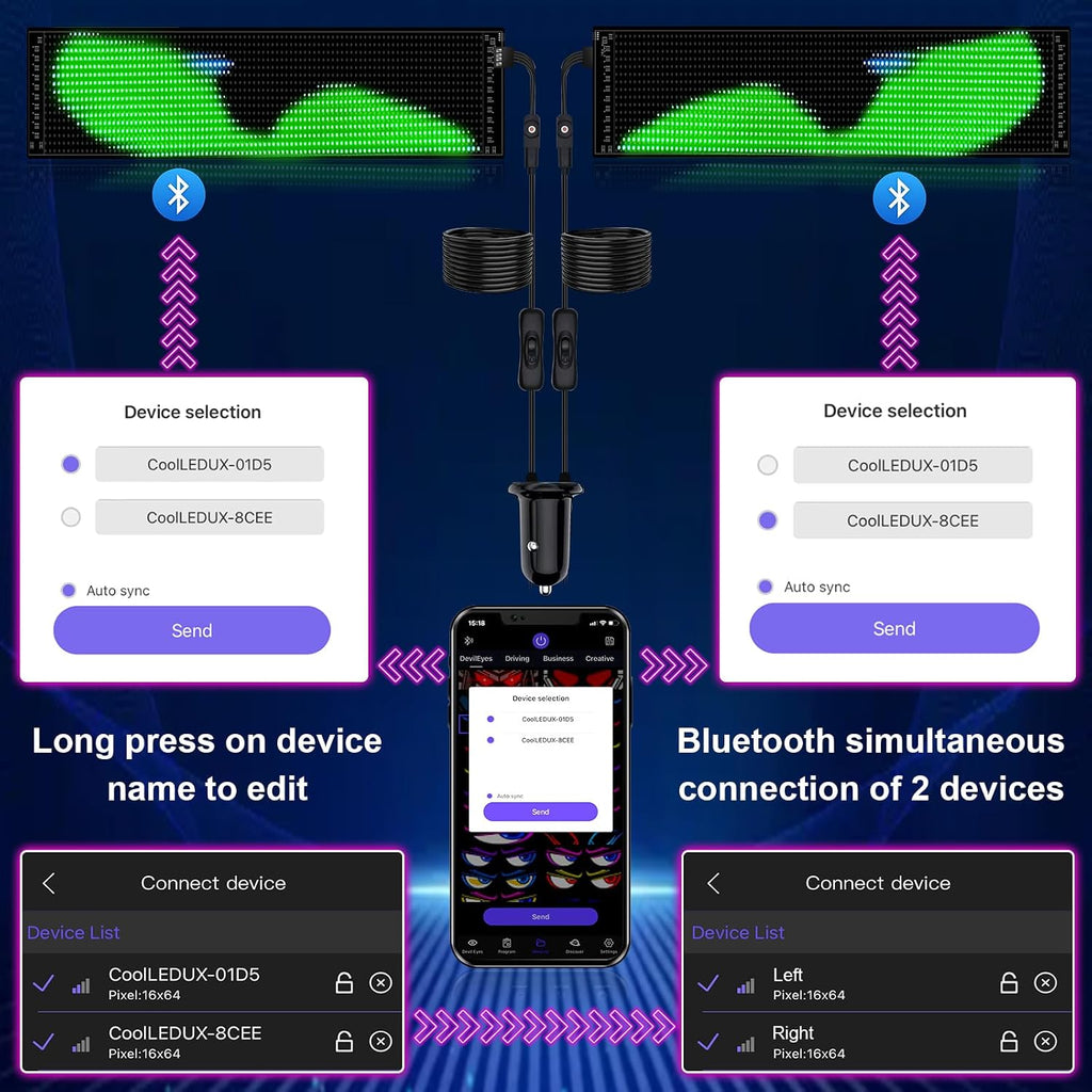 2Pcs LED Eyes for Truck Windshield | Programmable Devil Eyes Light for Cars | Bluetooth APP Control | Can Edit Text/Graffiti/Animations