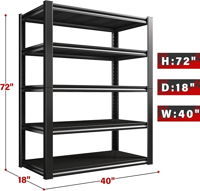 REIBII 40" W Garage Shelving, Heavy Duty Storage Shelves Load 2500LBS, 5-Tier - Image 2