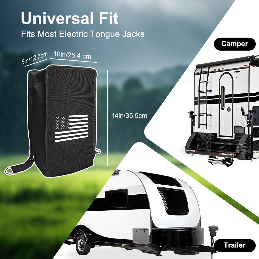 RV Electric Tongue Jack Cover, 600D Oxford Fabric Waterproof Protective, Travel Trailer Accessories for Outside Protection, Universal Trailer Jack Protective Cover for Outside Parts RV Accessories.