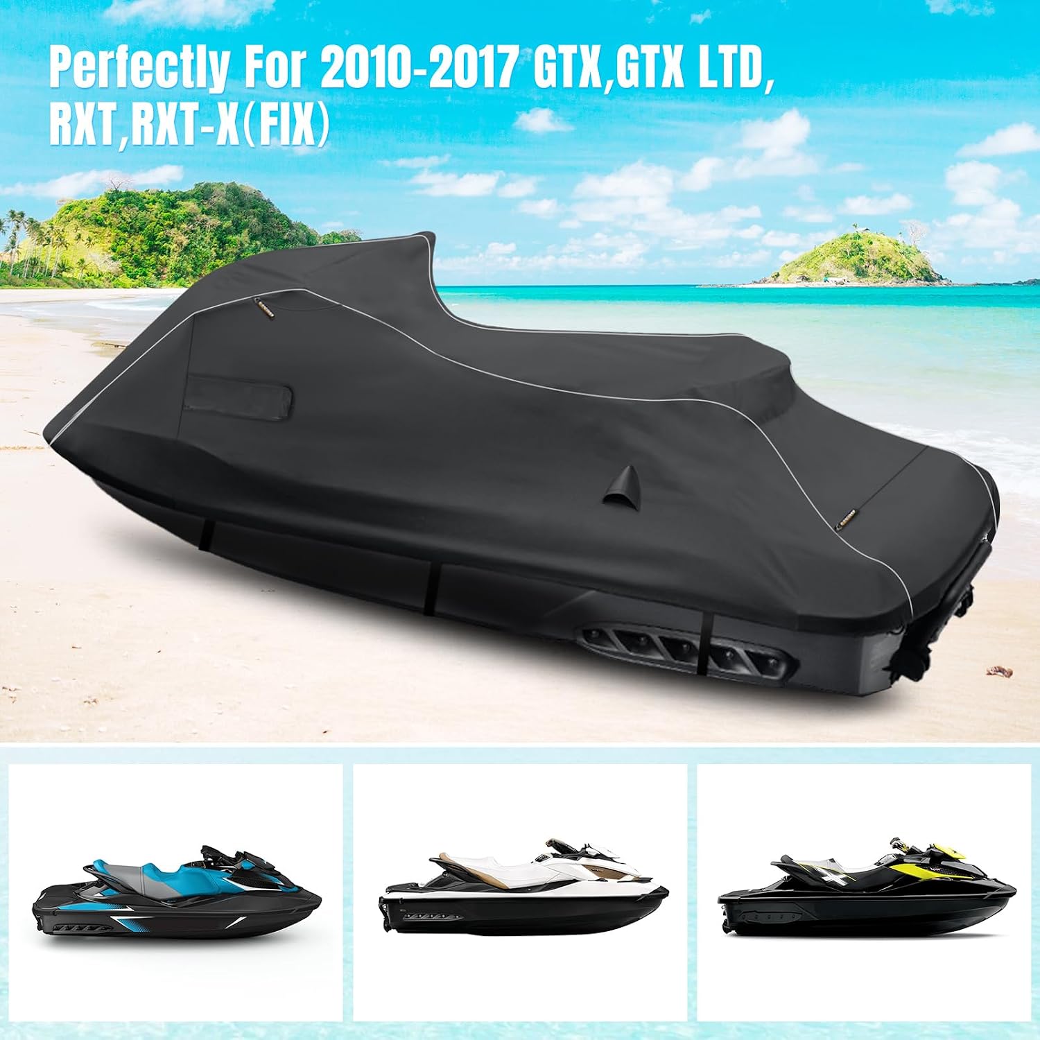 Waterproof Jet Ski Cover for Sea-doo 2010-2025 GTX,RXT,RTX-X,GTX LTD, 600D Oxford UV-Proof Jetski Covers, Trailerable Jetski Cover with Air Vents, Reflective Strips