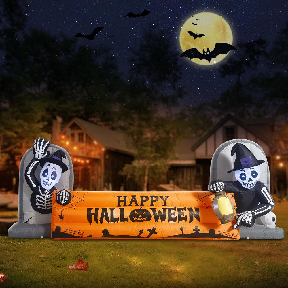 10FT Large Halloween Inflatable Decorations Skeleton Tombstone Banner, Build-...