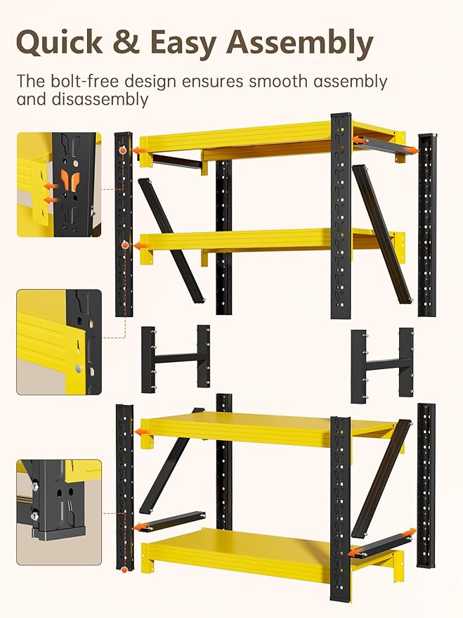 4-Tier Storage Shelves, Adjustable Industrial Metal Shelf System, 400lbs - Image 8