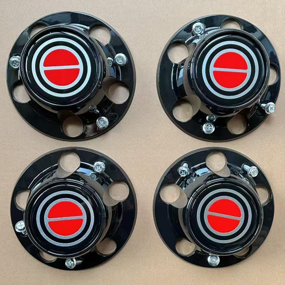 4pcs Gloss Black for 1980-1996 F150 Bronco Van Chrome Wheel Hub Center Caps RED Center (Red)