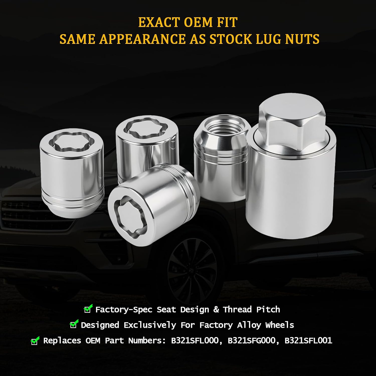 B321SFL001 5Pcs Anti-Theft Wheel Lock Lug Nut Set with Matching Key Socket Compatible with Subaru Vehicle 1990-2026 Forester Outback WRX BRZ Crosstrek Ascent Impreza Alloy Wheels, Chrome Finish