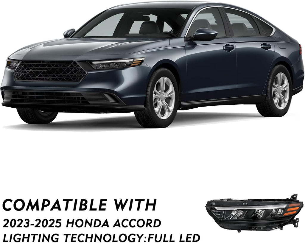 TUSDAR Headlight Assembly [Full LED Reflect] for 2023 2024 2025 Honda Accord OEM Headlamp Replacement w/DRL Tube Signal (Left Driver Side)