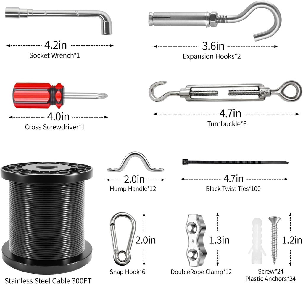 uze string light hanging kit, 300 ft coated, side view