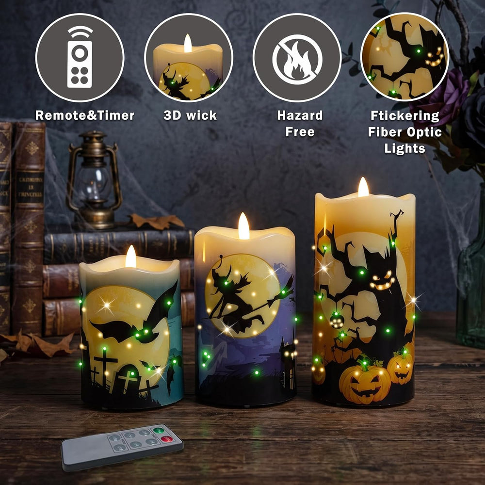 Halloween Flameless Candles, Battery Operated Candles with Remote