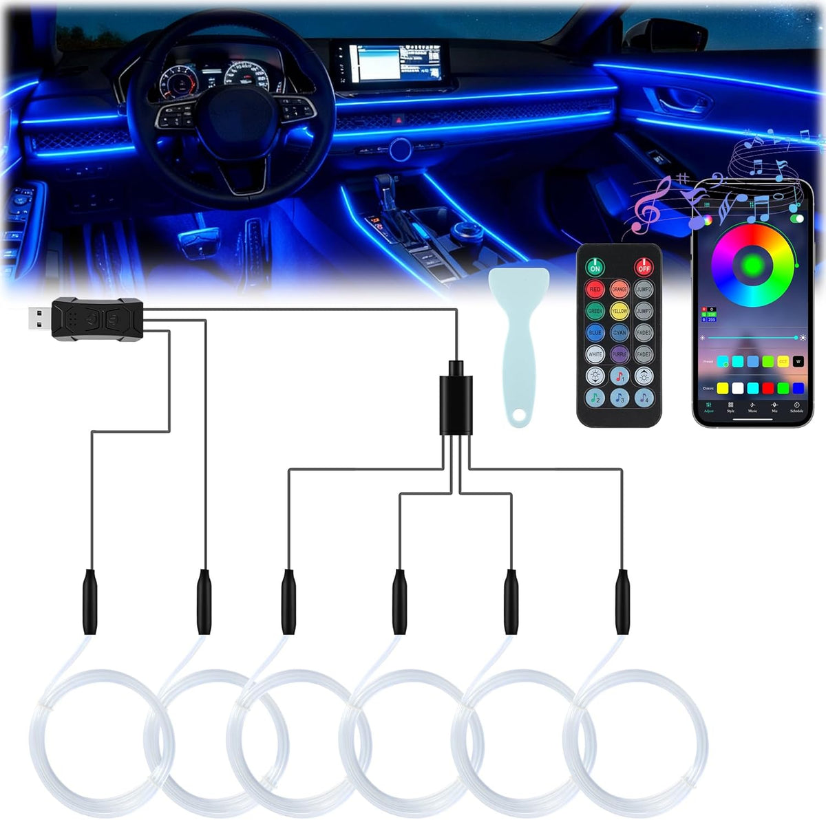 livtee smart car led interior lights with usb, main product view