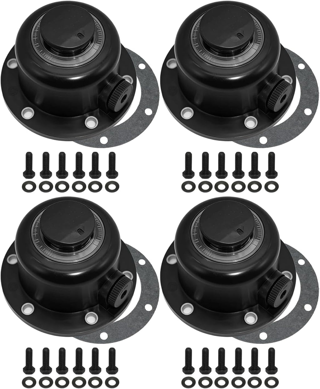 4 Pack Steer Axle Hub Caps, Black, 4.5 in, Replaces 343-4024 1612 1711 | Bolt-on oil cap for wheel-end service; helps protect the hub oil level window from road dust, splash and debris