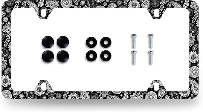 Black and White Paisley License Plate Frame Boho License Plate Holder Stainless by RNKATIH